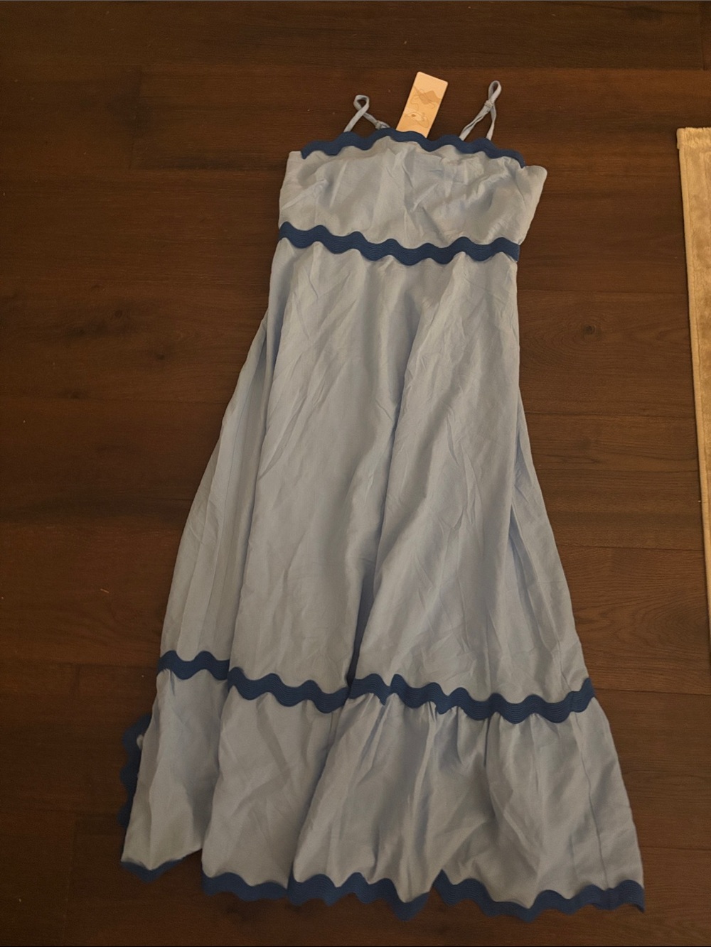 Amazon- Light Blue Maxi Dress with Navy Ric Rac Trim